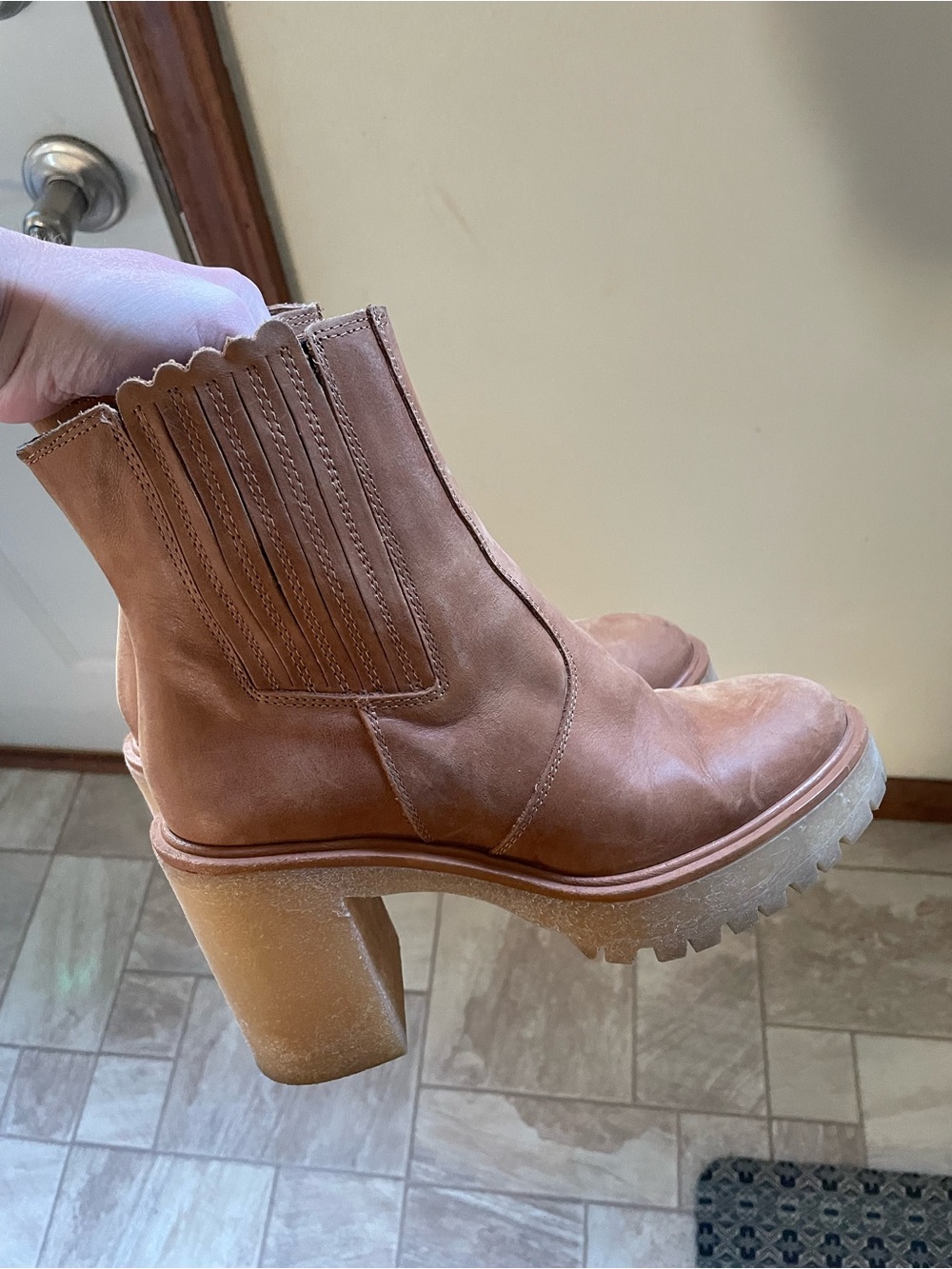 Free People Classic Brown Leather Platform Chelsea Boot